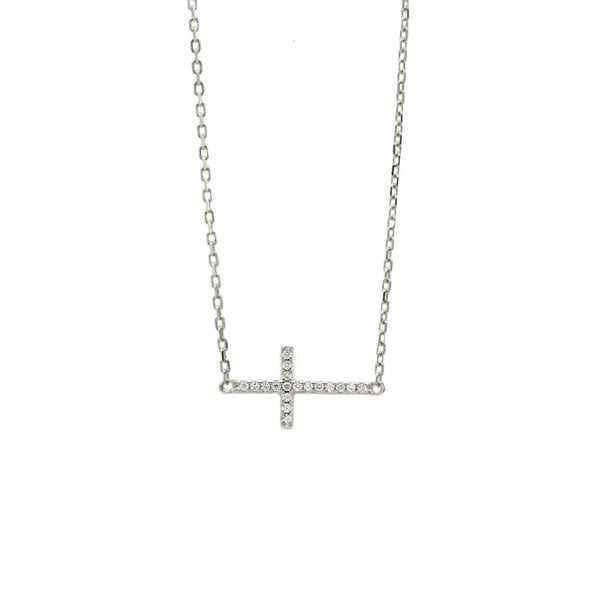 Say It With Dainty Side Cross With CZ Stones - Sterling Silver