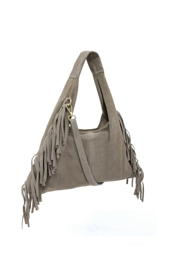 Kitise Italian Genuine Suede Fringe Crossbody Shoulder Bag