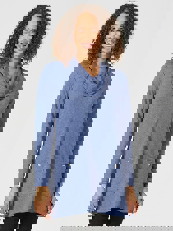 PennyPlain Tunic Cowl Neck Top - Sky