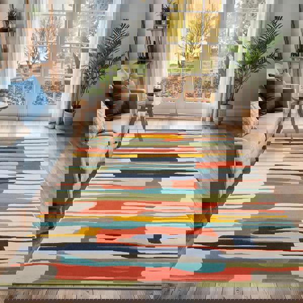 Livabliss City-Modern Orange Yellow Grey Graphic Rug