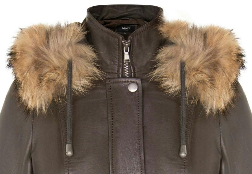 Womens Warm Leather Hooded Parka Jacket-Northwich - Upperclass Fashions 