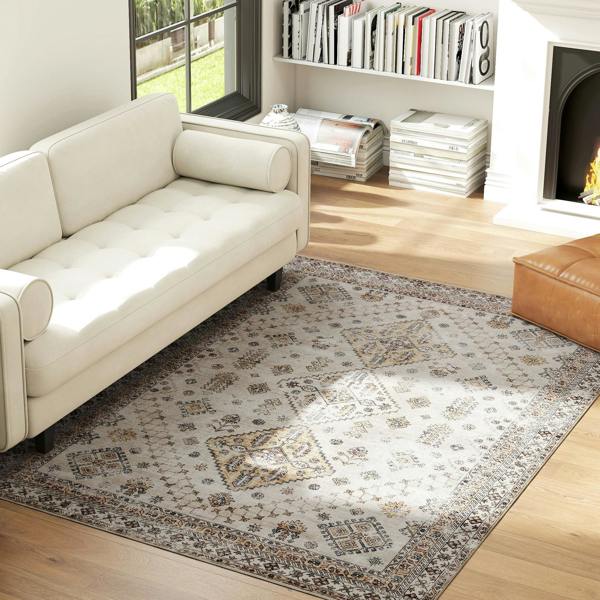 HOMCOM Flannel Non-Slip Washable Rug for Living Room, 170 x 120 cm, Grey - Beige - 230W x 160D x 0.5H cm - 1