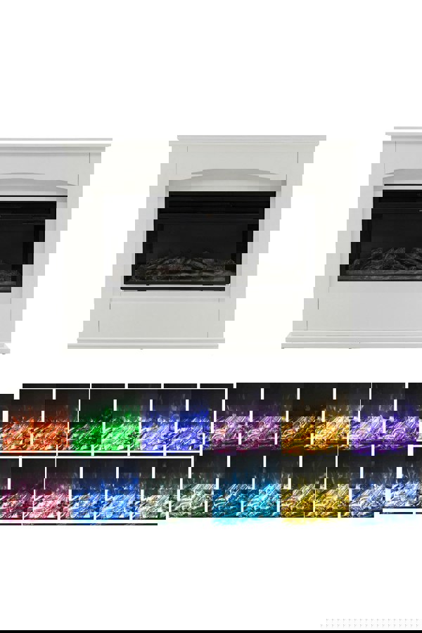 Living and Home 34inch Electric Fireplace with White Wooden Mantel,12 Flame Colors,6 Mood Lighting
