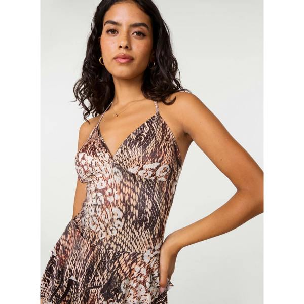 Pink Vanilla Abstract Animal Print Rara Bra Cup Halter Dress