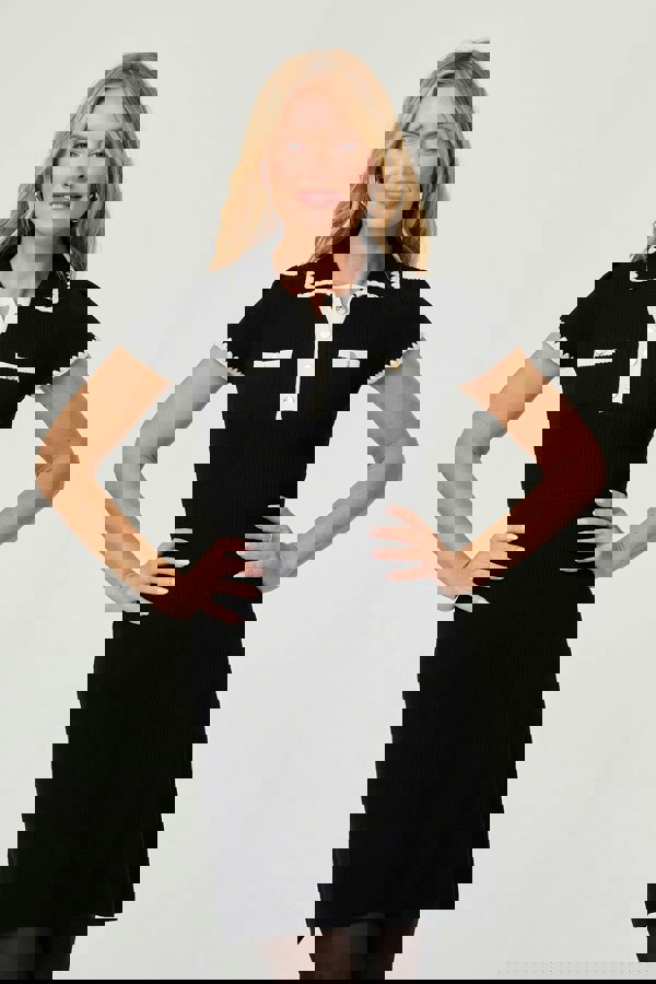 Black | Button Front Collared Knit Dress
