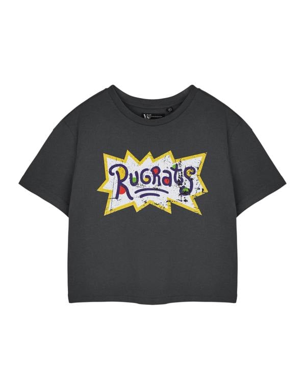 Rugrats Womens Grey Retro Logo Crop Cropped Short Sleeved T-Shirt