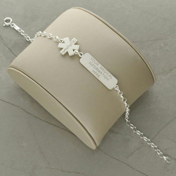 Christopher James of London Sterling Silver Medical Alert Star Of Life And Tag Bracelet With Engraving