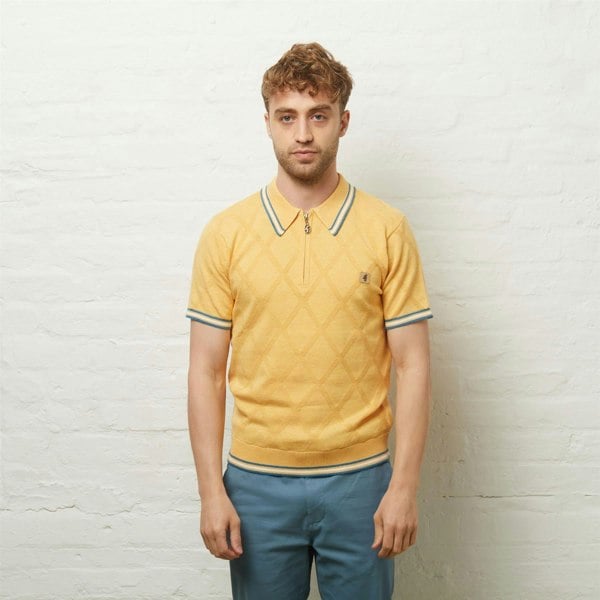 Gabicci V54GM08 Mens Moore Short Sleeve Zip Neck Knitted Polo Gabicci Vintage - PINEAPPLE