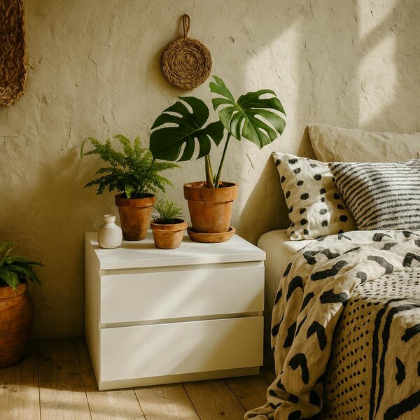 Wyld Haus Rome Matt White Wooden Bedside Table 2 Drawers