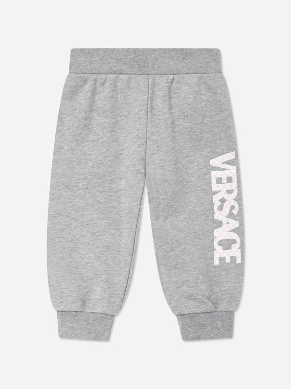 Versace Baby Boys Damier Logo Joggers in Grey