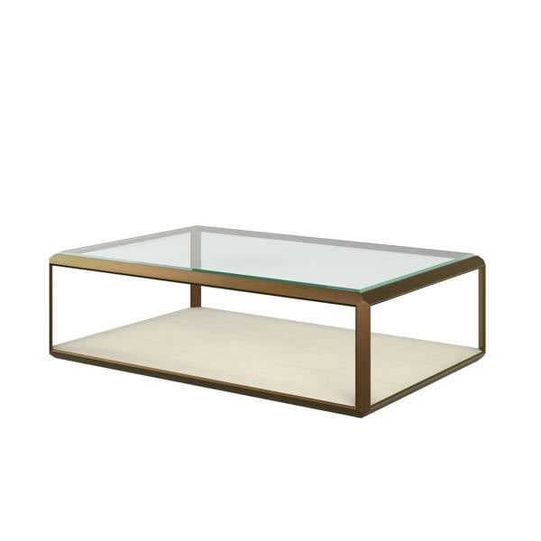 Wyld Haus Klain Brass and Ivory Shagreen Glass Top Coffee Table