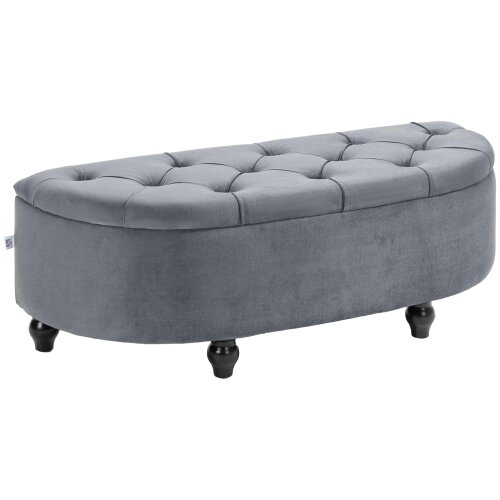 Wyld Haus Rafili Velvet Grey Semi Circle Storage Bench With Tufted Seat