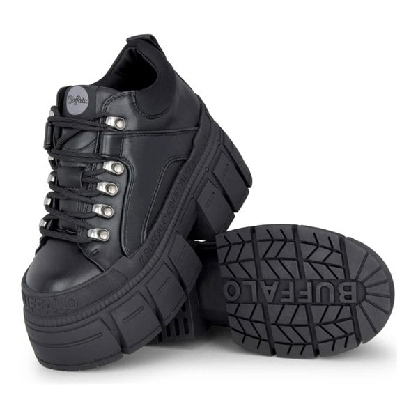 Buffalo GOSPHER HIKE LO - Women’s Black Platform Chunky Ankle Boots
