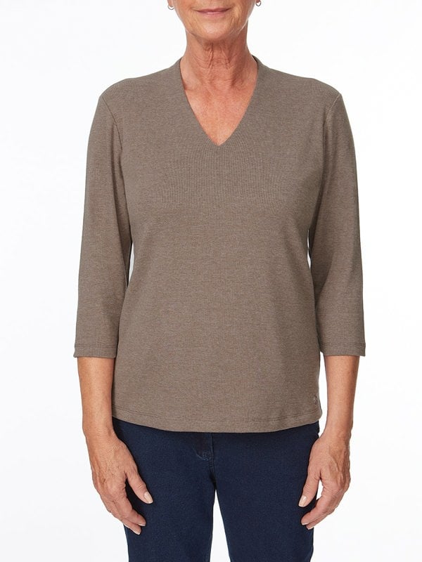 PennyPlain High Back V-neck Top - Latte