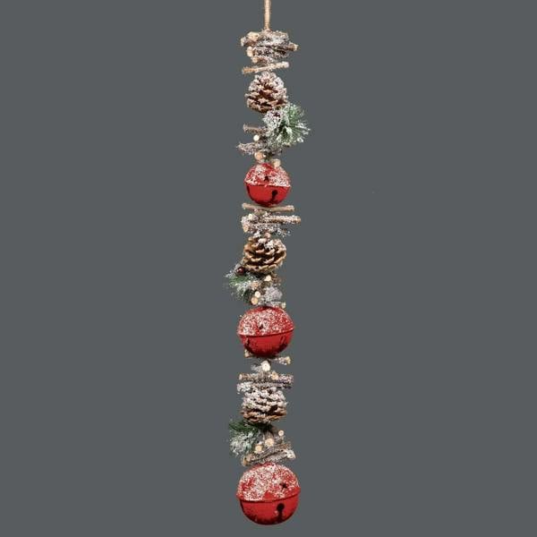 90cm Red Christmas Hanging Decoration with Jingle Bells, Wooden Sticks, Pinecones and Berries image 5