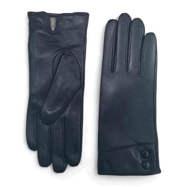 Women's Genuine Leather Decorative Buttons Gloves - Black - Infinity Leather - 1