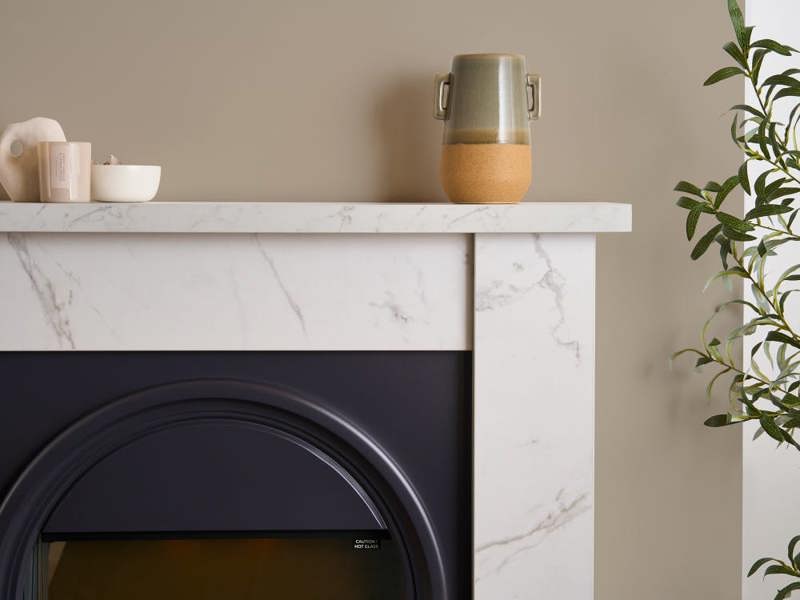 Adam Burlington Electric Fireplace Suite in White Carrara Marble Effect, 43 Inch