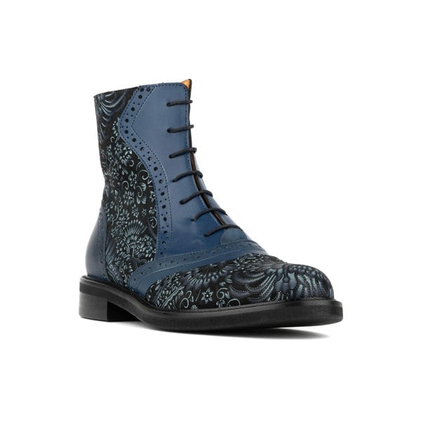 Embassy London Brick Lane Boots - Blue - Women's leather oxford higher ankle boot with brogue detail