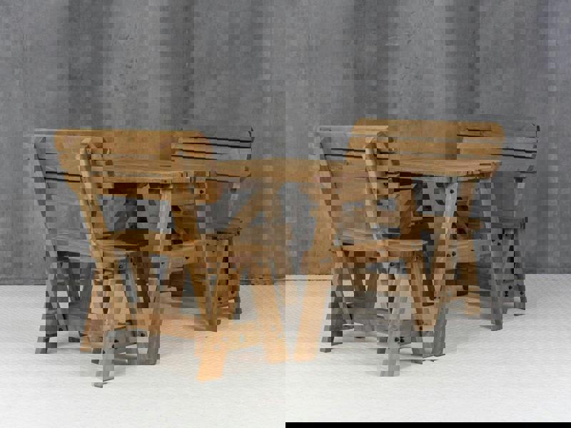 Victoria Rounded Picnic Table and Benches Set With Backrest - Rustic Finish Wooden Outdoor Dining Set for Gardens and Patios