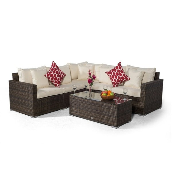 Giardino Havana 5 Seat Outdoor Rattan Corner Sofa Set with Large Coffee Table