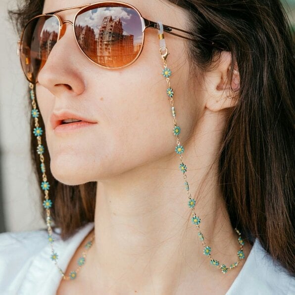 The Colourful Aura Floral Daisy Summer Sunglass Reading EyeGlass Chain Lanyard Detachable Chain - Turquoise