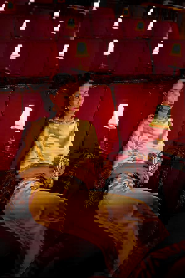 GWD Rowana Yellow Satin Lace Detail Maxi Dress