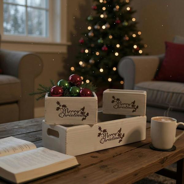 34/15/15CM SET 3 RUSTIC GREY WOODEN BOXES