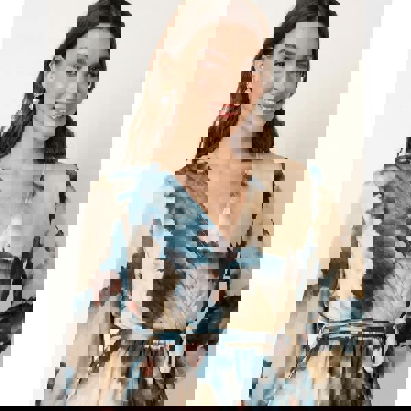 Blue Vanilla Watercolour Wrap Dress With Tie Belt