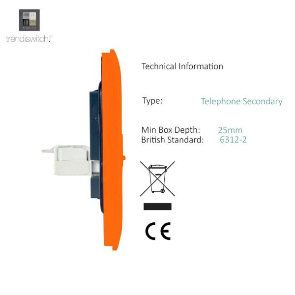 Trendi Switch 1 Gang Cat 3 Telephone Slave Socket in Sunset Orange