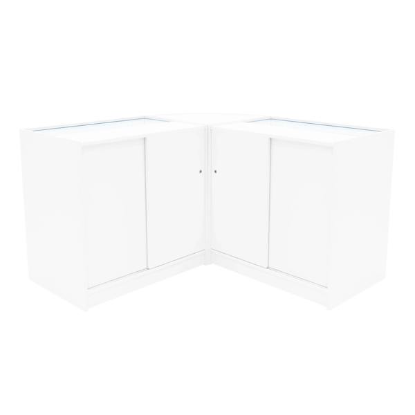 Adonis LED Shop Counter Set in white, featuring sleek, modern design with smooth surfaces and glass display tops, ideal for retail spaces