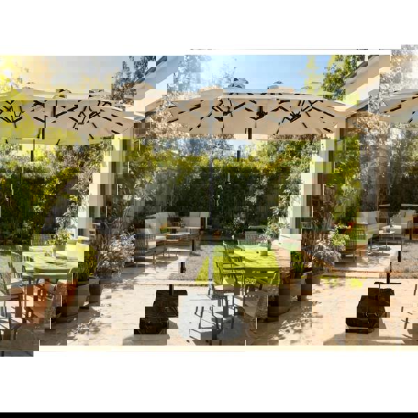 Gr8 Garden 4.6m Patio Parasol Large Double Sided Garden Umbrella Crank Handle Base Beige