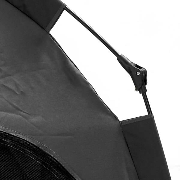 Charcoal gray pet tent frame pole with connector and fabric edge detail