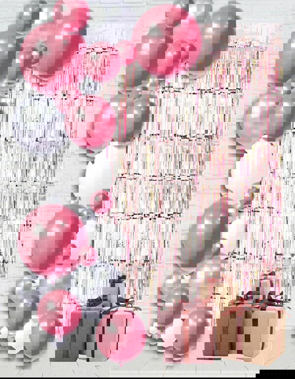 Cheetah Shimmer Tinsel Curtain, 2.5M x 1M Rose Gold