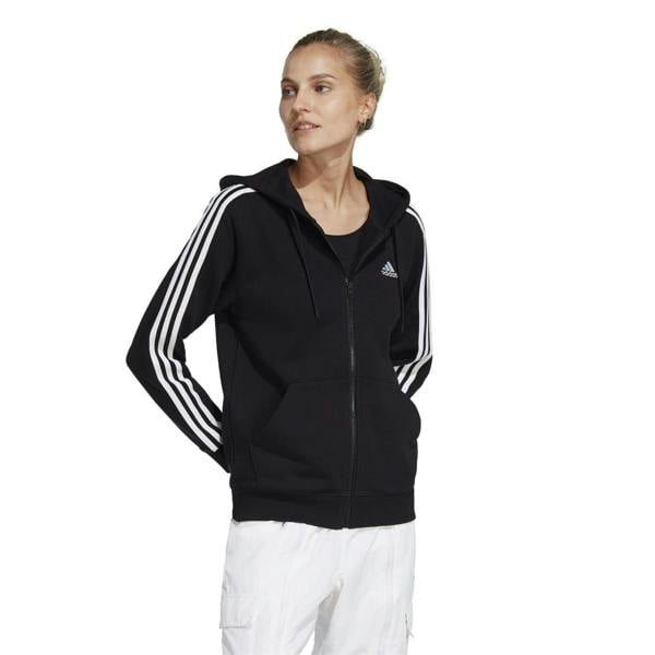 Adidas Womens/Ladies 3 Stripes Fleece Full Zip Hoodie - Black/White - 