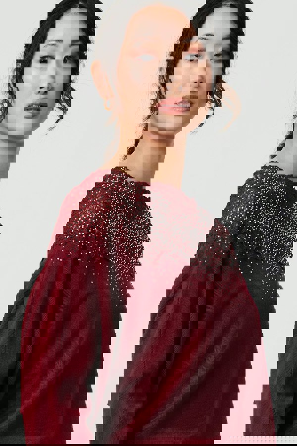 Red | Lace Trim Batwing Long Sleeve Jumper
