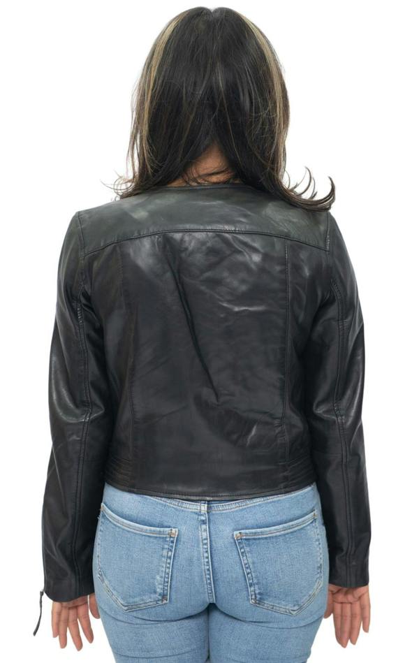 Infinity Leather Womens Collarless Biker Jacket-Padova