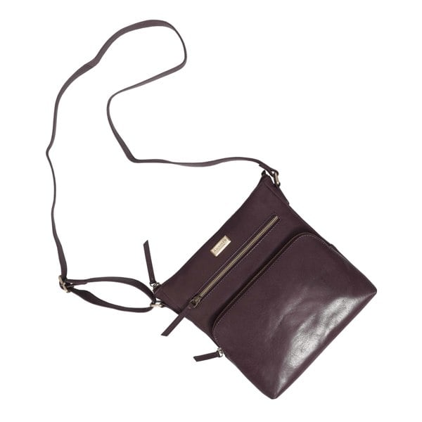 Assots London 'AGATHA' Plum Vintage Polished VT Real Leather Crossbody Bag