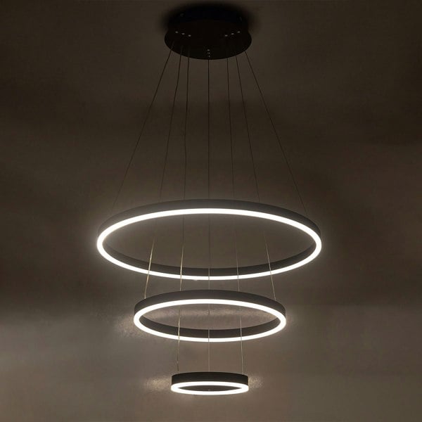 Modern 3 Ring Aluminum Round Hanging LED Pendant Light Chandeliers Living and Home