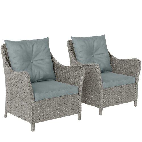Wyld Haus Veyoto Rattan Light Grey Set Of 2 Outdoor Armchairs With Cushions Armrests And High Back