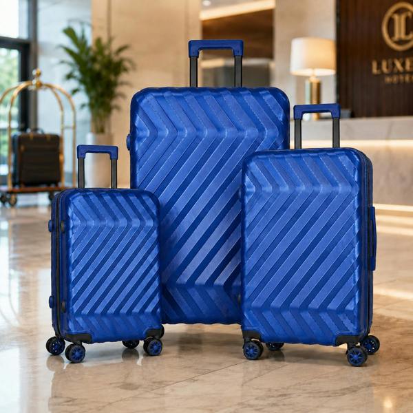 Gr8 Home 3 Piece Hard Shell Luggage Suitcase Set Cabin Medium Large TSA Lock Blue
