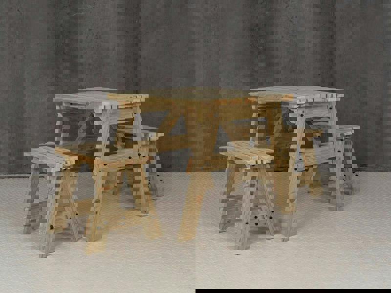 Victoria Space-Saving Picnic Table and Benches Set – Wooden Outdoor Dining Set for Gardens and Patios