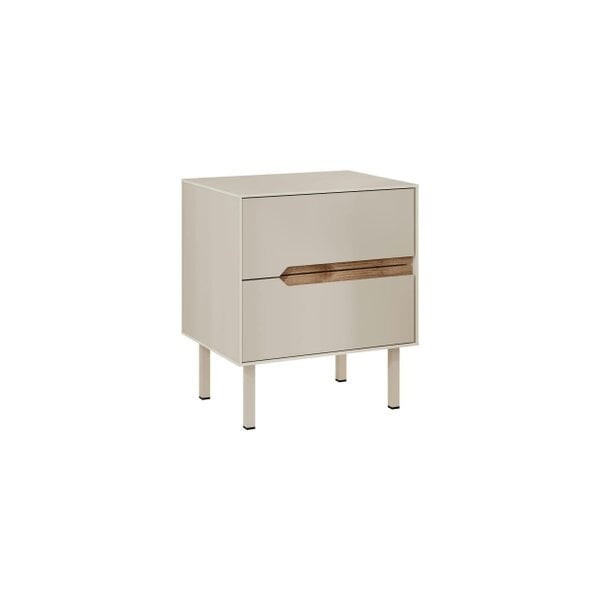 Decortie Arch 2 Drawer Bedside Table Sandstone Whiskey Oak 45 x 35 x 52.5 cm (Sandstone and Whiskey Oak)