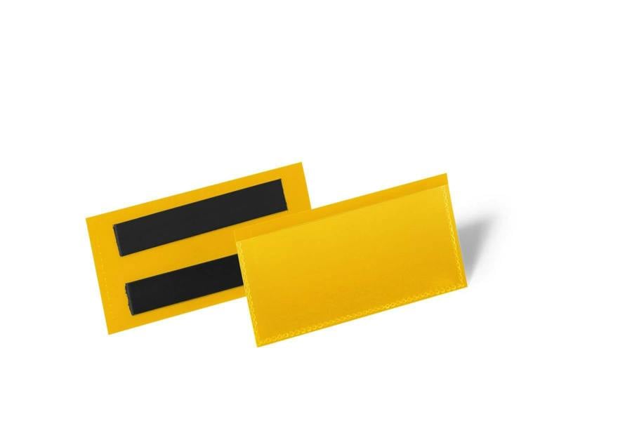 Durable Magnetic Ticket Holder Document Pockets | 50 Pack | 100 x 38mm | Yellow