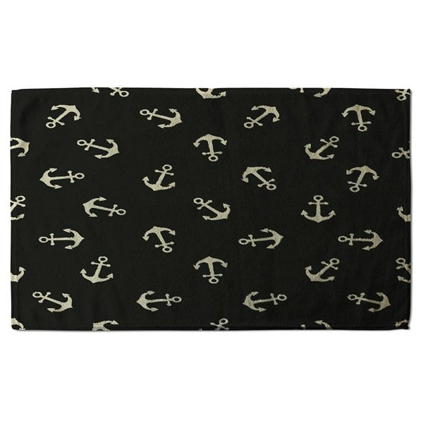 Benjamin Tate Design Anchors on Black Background (Bath Towel)