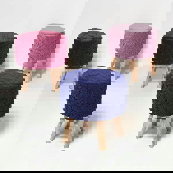 HOMESCAPES Lyla Pleated Velvet Footstool, 40 cm Tall