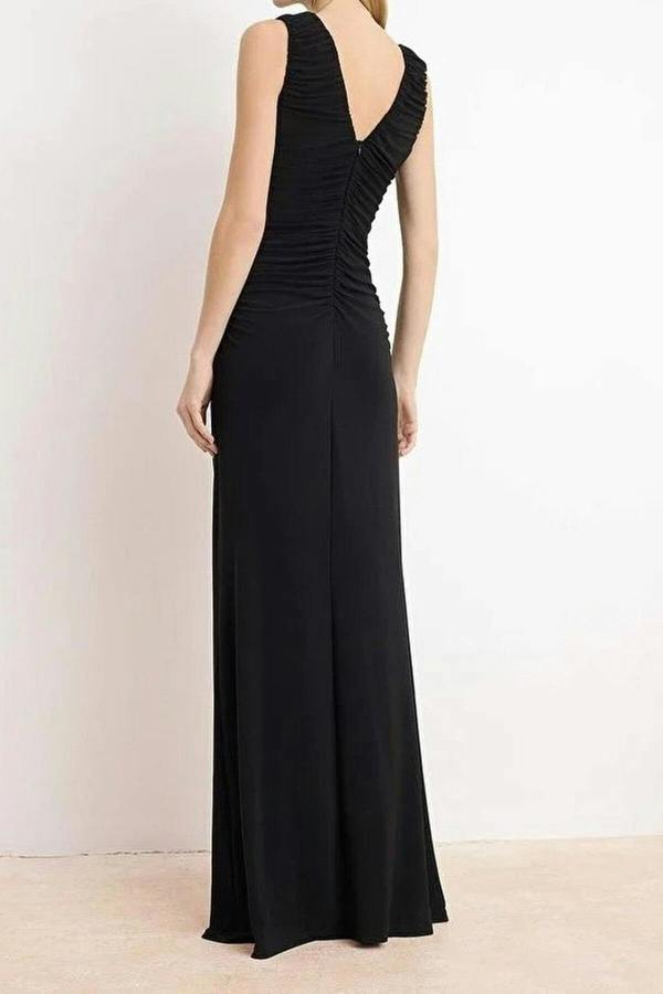 WOVCOR Accessory Detailed Knitted Maxi Evening Dress
