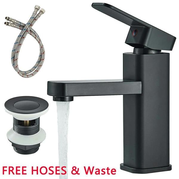 Havendro Black Waterfall Mono Bathroom Basin Sink Mixer Tap with Fixings and Waste Set