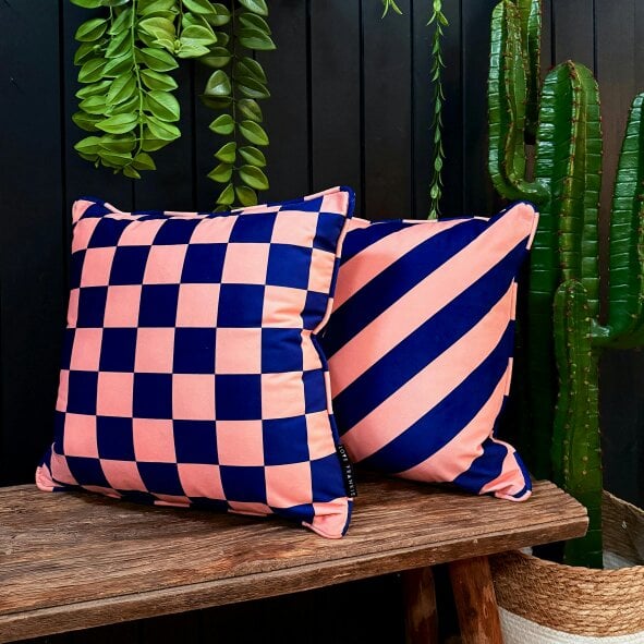 Love Frankie Peach Fuzz Reversible Checkmate & Helter Skelter Cushion