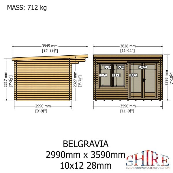 Shire 10x12 bucknells log cabin 28mm Cladding - Best Shed