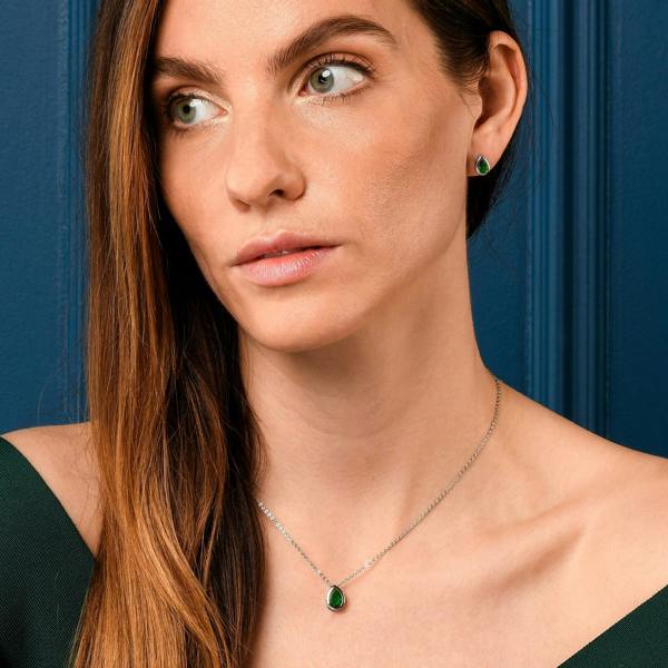 Zavana Silver Green Bezel Set Stud Earrings with Pear-Shaped Green Cubic Zirconia Stones